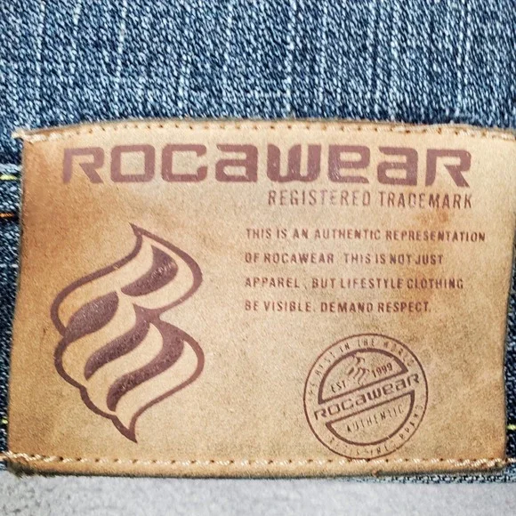 VTG Y2K‎ Rocawear Denim Chore Jacket Mens 2XL Blue Embroidered Oversized Hip Hop